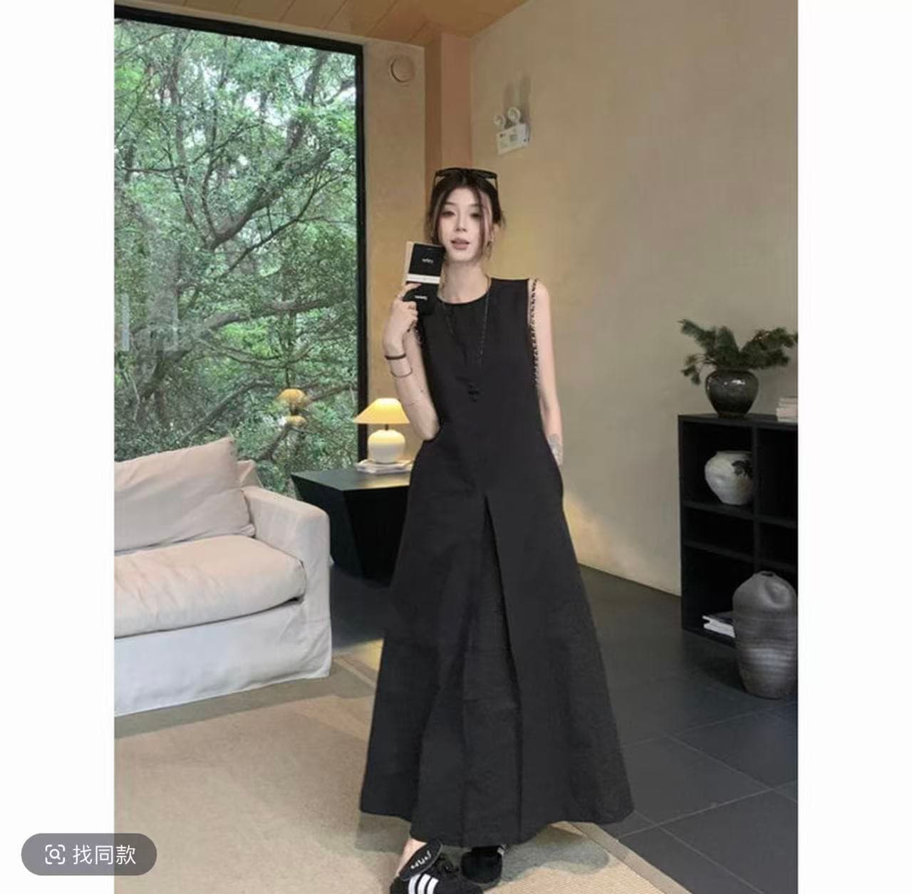 빅 사이즈 여성 의류 지방 한국 스타일 워크웨어 바람 단어 프로필 모양 민소매 여성 드레스 여름 품격 슬림해 보이는 표지 고기 롱 스커트 상세 이미지 2