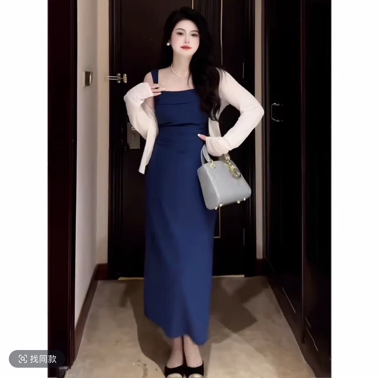 봄 여름 지방 mm 품격 프랑스식 슬림해 보이는 패션 섹시함 드레스 오픈 가디건 투피스 세트 이미지 3