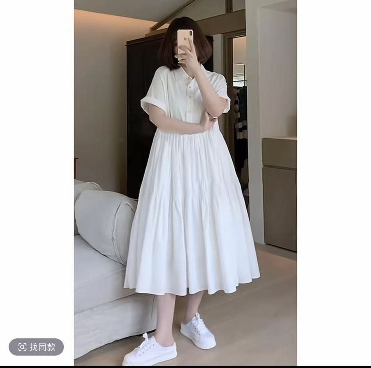 빅 사이즈 여성 의류 지방 mm 학원 스타일 POLO 칼라 패치워크 셔츠 여성 드레스 여름 루즈핏 슬림해 보이는 상세 이미지 3