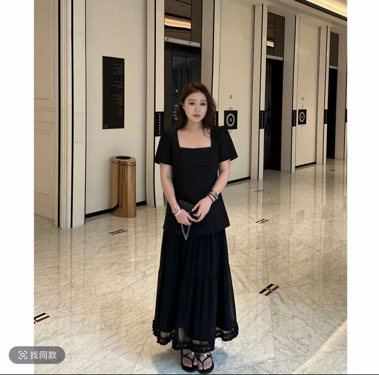 빅 사이즈 여성 의류 맑은 주간 입장권 페이크 레이어드 패치워크 프릴 드레스 상세 이미지 2
