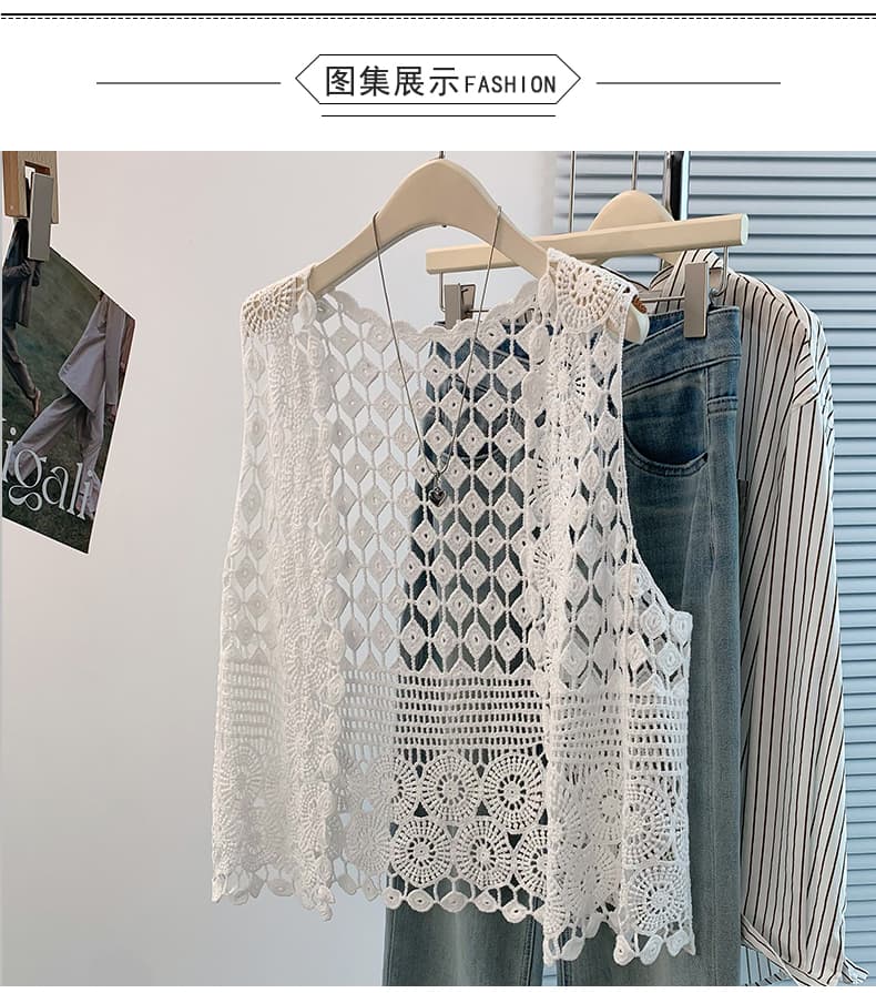 26 여름 새로운 디자인 센스 홀로우 아웃 자수 니트 어깨 얇은 스타일 외부 가져 가라. 스택 착용 오픈 가디건 다용도 루즈핏 여성 여름 상세 이미지 9