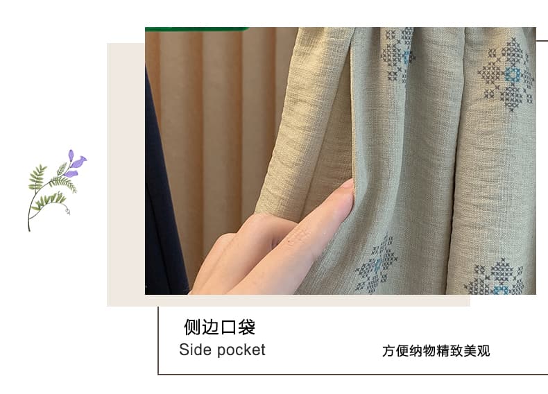 여름 얇은 스타일 레트로 프린트 와이드 레그 팬츠 7 점 바지 밴딩 펌프 로프 하이웨이스트 도루 센스 루즈핏 표지 고기 다용도 상세 이미지 5