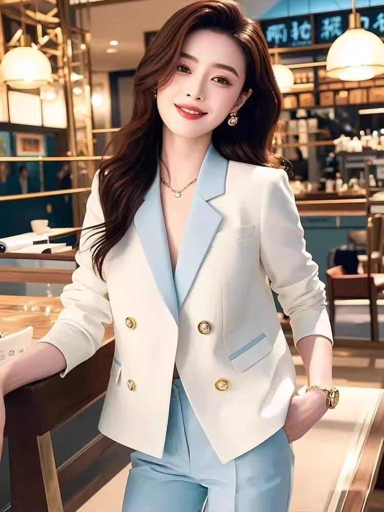 작은 샤넬 스타일 이중 버튼 정장 여성 코트 봄 2026 년 새로운 디자인 패션 다용도 고유 한 슬림해 보이는 맨위 상세 이미지 1