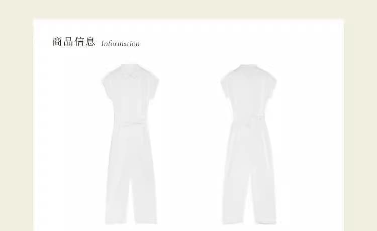 프랑스식 작은 대중 디자인 센스 하이웨이스트 반팔 점프 슈트 품격 단색 미니멀리즘 캐주얼 바지 여성 상세 이미지 4