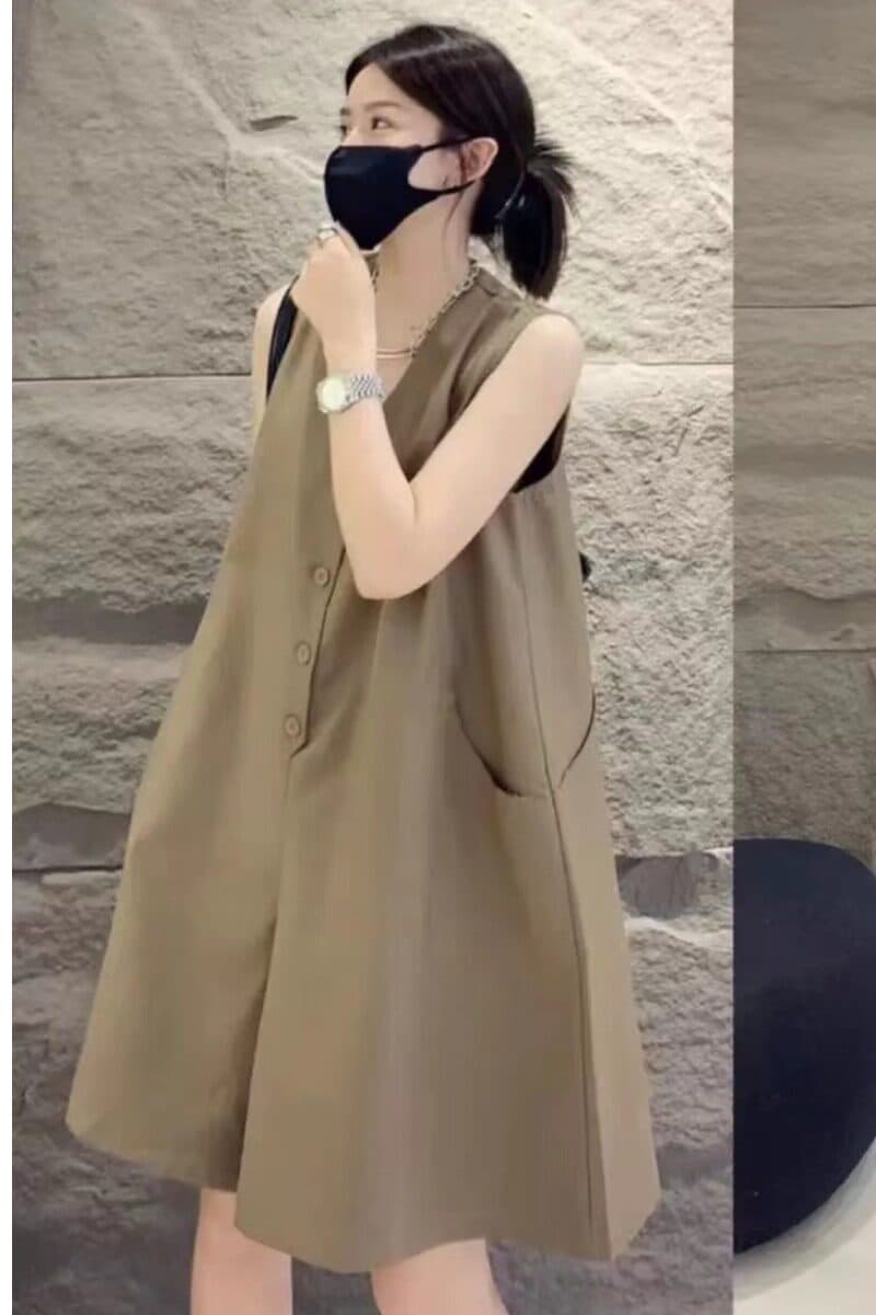 국경 간 한국 chic 여름 슬림해 보이는 패션 일 와이드 다리 점프 슈트 반바지 민소매 루즈핏 빅 사이즈 점프 슈트 상세 이미지 2