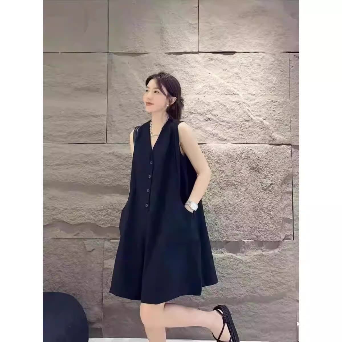 국경 간 한국 chic 여름 슬림해 보이는 패션 일 와이드 다리 점프 슈트 반바지 민소매 루즈핏 빅 사이즈 점프 슈트 상세 이미지 11