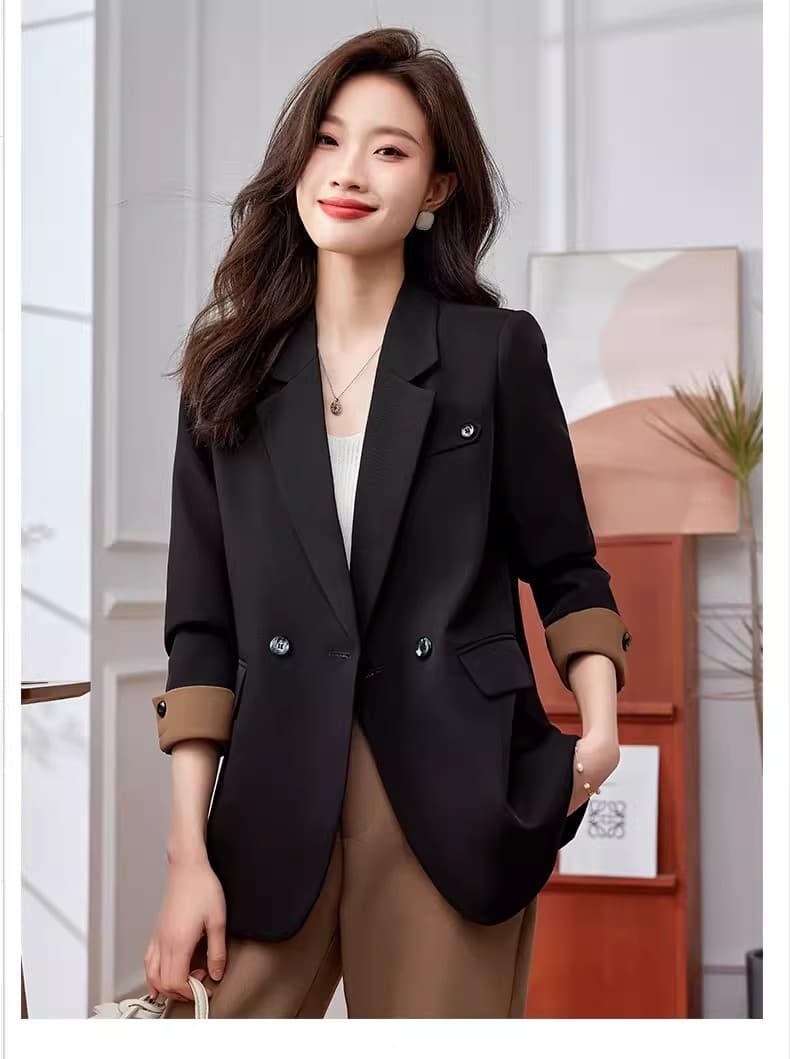 브라운 디자인 센스 작은 양복 여성 코트 2026 새로운 봄 가을 캐주얼 패션 루즈핏 정장 경력 세트 상세 이미지 6