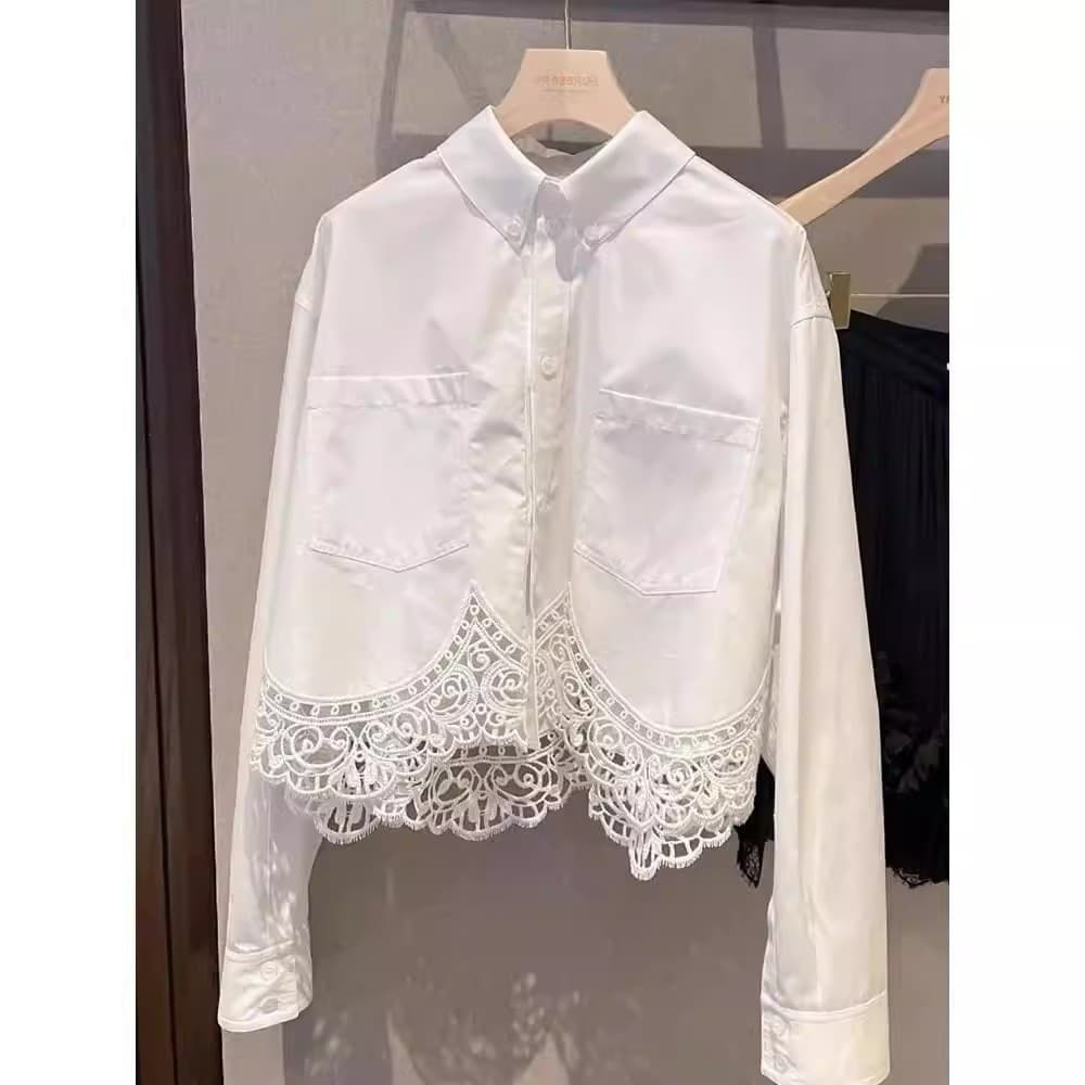 white embroidered blouse for women long sleeve loose top off