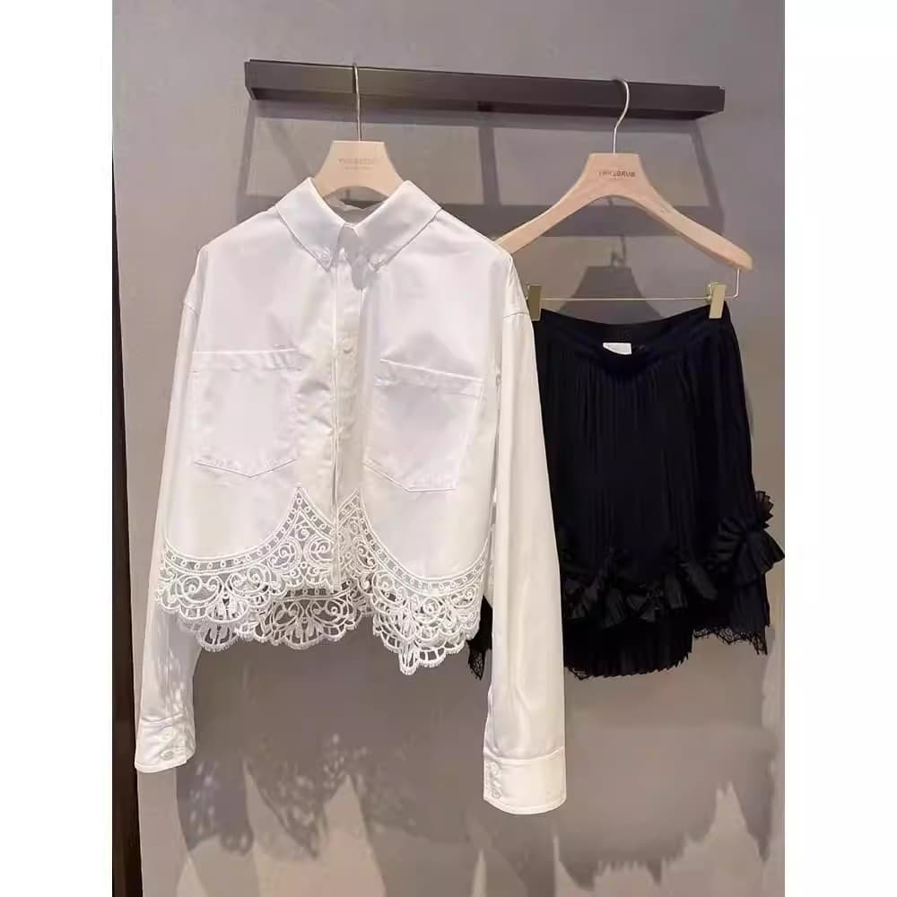 white embroidered blouse for women long sleeve loose top off 이미지 3