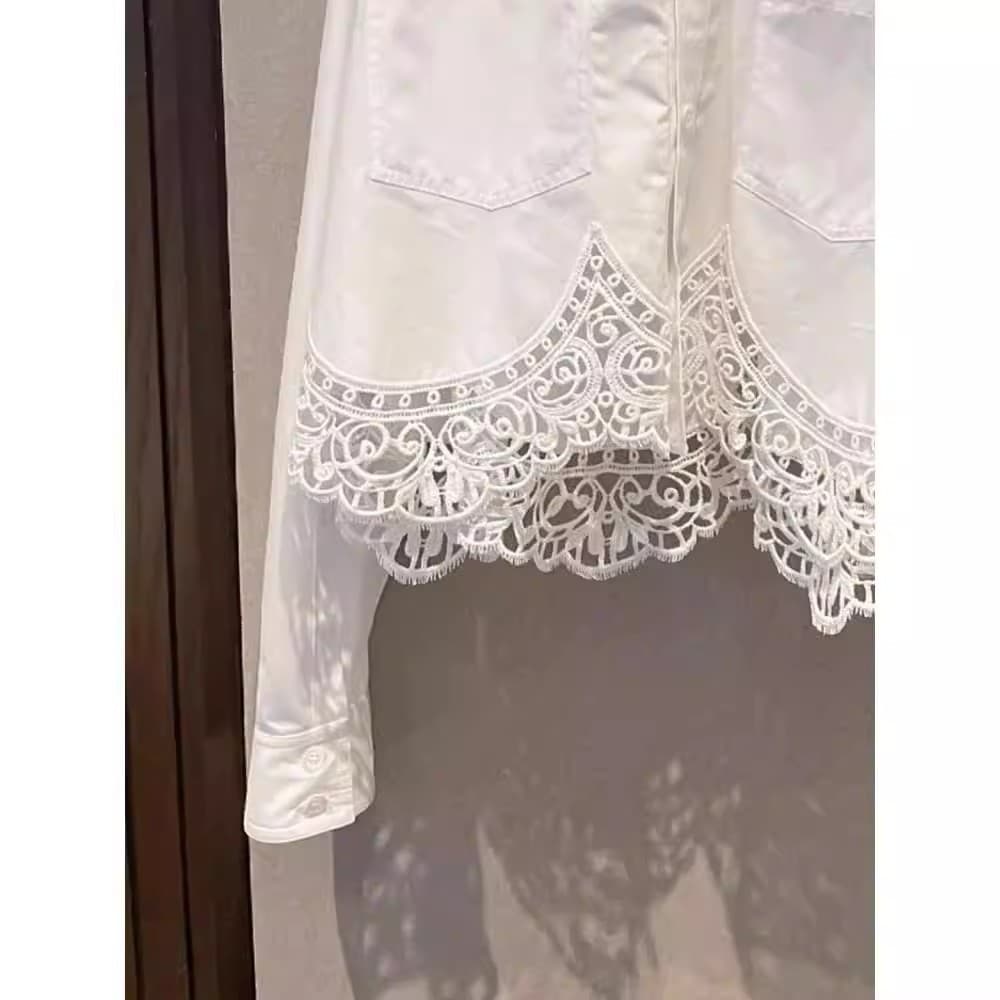 white embroidered blouse for women long sleeve loose top off 이미지 2