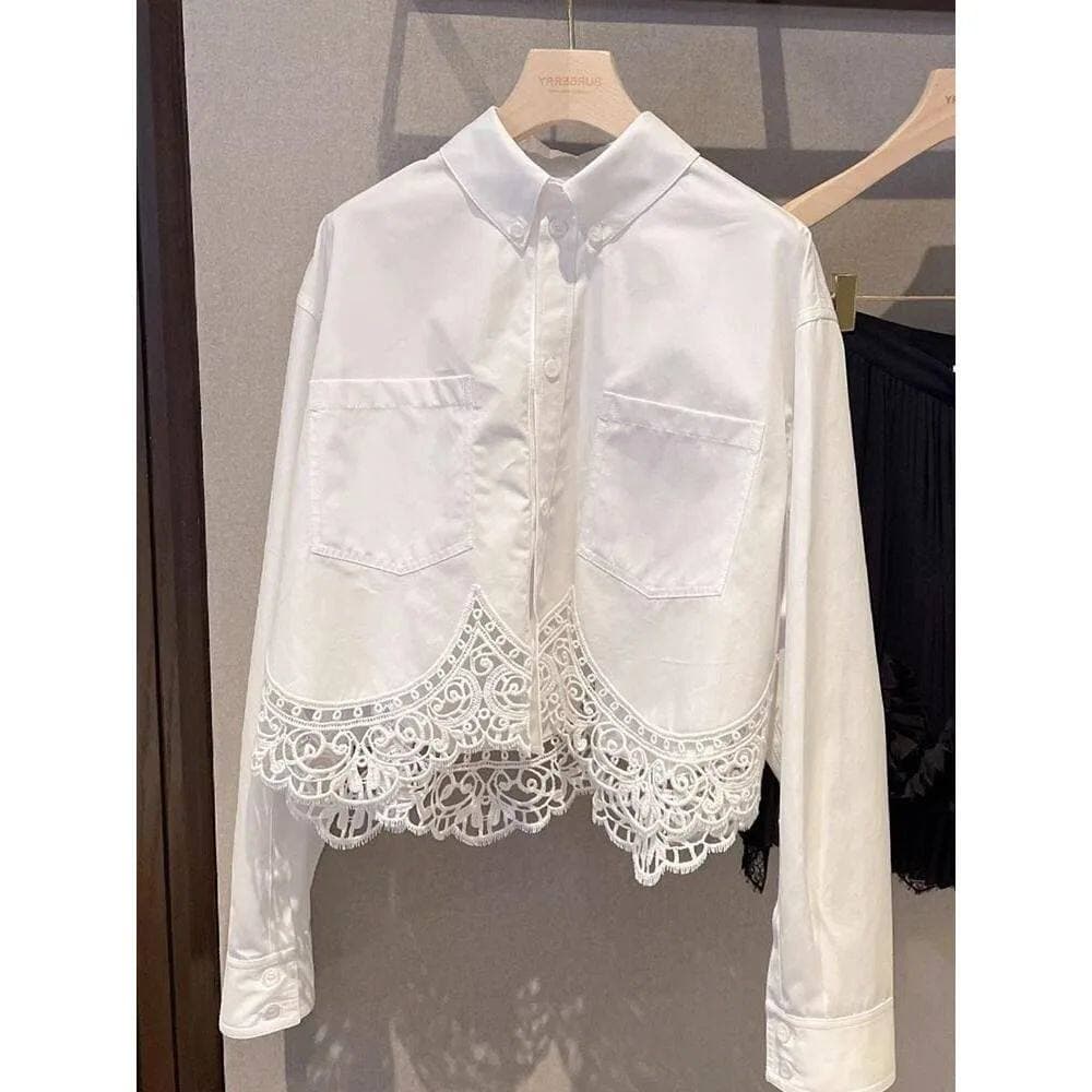 white embroidered blouse for women long sleeve loose top off 상세 이미지 1