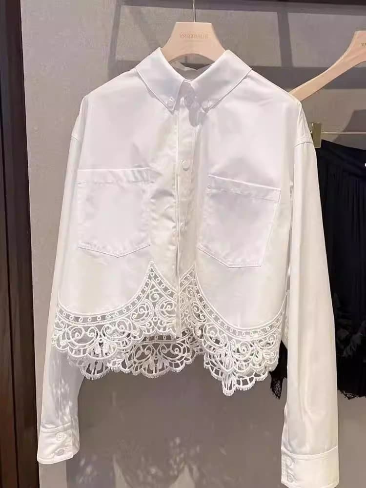 white embroidered blouse for women long sleeve loose top off 상세 이미지 5