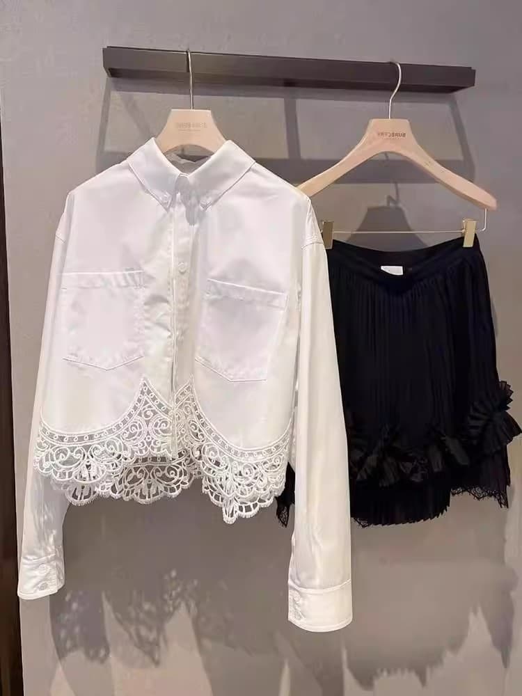 white embroidered blouse for women long sleeve loose top off 상세 이미지 9