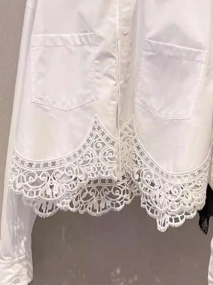 white embroidered blouse for women long sleeve loose top off 상세 이미지 12