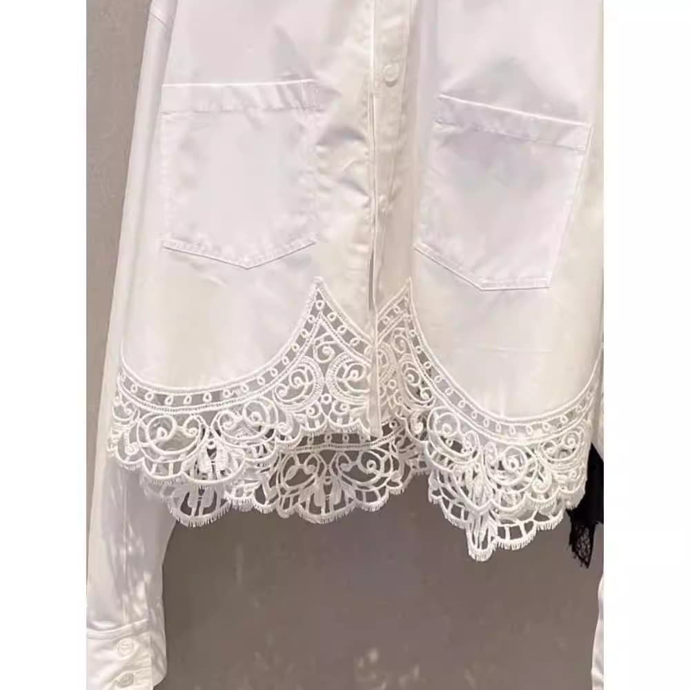 white embroidered blouse for women long sleeve loose top off 상세 이미지 18