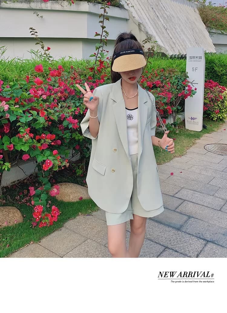 캐주얼 패션 반바지 정장 세트 여름 여성 2026 새로운 고급 센스 작은 키 연령 감소 작은 대중 투피스 세트 상세 이미지 4