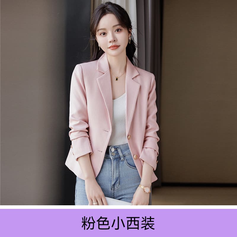 쇼트 스타일 정장 여성 코트 봄 가을 2026 새로운 패션 고급 센스 핑크색 맨위 작은 키 캐주얼 작은 정장 상세 이미지 1