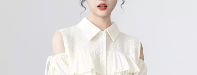 검정색 오프숄더 반팔 여성 셔츠 여름 2025 새로운 프랑스식 디자인 센스 프릴 셔츠 인형 셔츠 짧은 맨위 상세 이미지 71