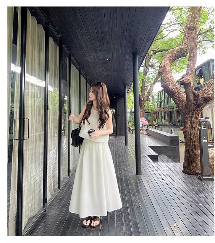 프랑스식 고급 센스 뒤로 홀로우 아웃 민소매 조끼 맨위 여름 새로운 반신 치마 세트 A라인 스커트 투피스 세트 상세 이미지 37