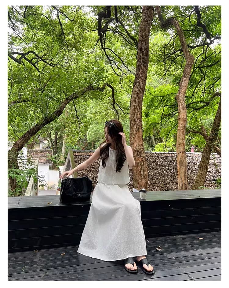 프랑스식 고급 센스 뒤로 홀로우 아웃 민소매 조끼 맨위 여름 새로운 반신 치마 세트 A라인 스커트 투피스 세트 상세 이미지 40