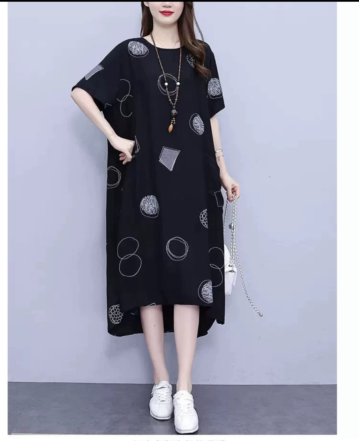 빅 사이즈 미니멀리즘 오픈 가디건 POLO 칼라 엄마 셔츠 중간 길이 지방 mm 드레스 표지 배 반소매 외국 가스 치마 상세 이미지 5