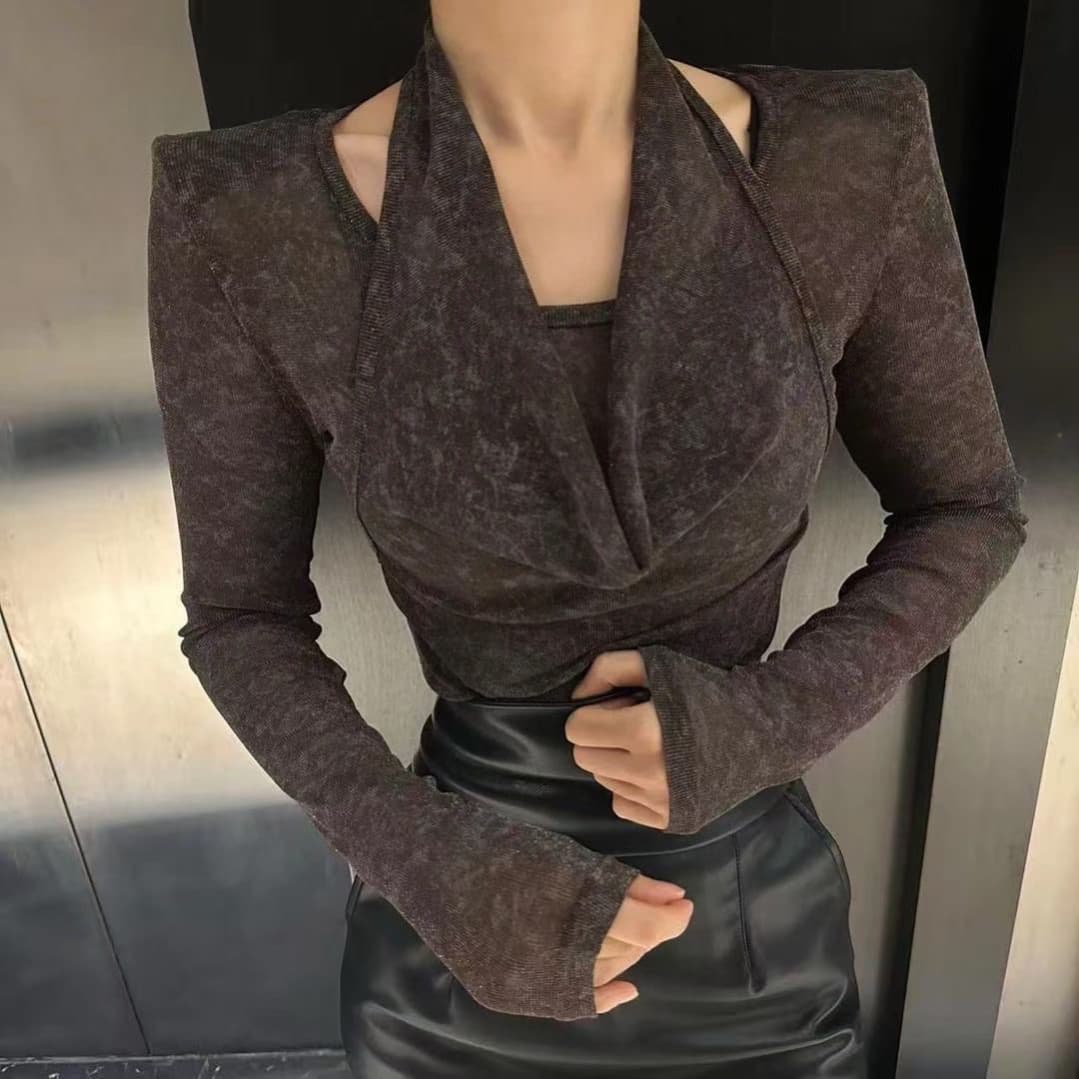 재고 있음 올해 인기 폭발 행침 목 말뚝 더미 칼라 패치워크 긴팔 티셔츠 가을 새로운 외국 가스 풀오버 맨위 상세 이미지 2