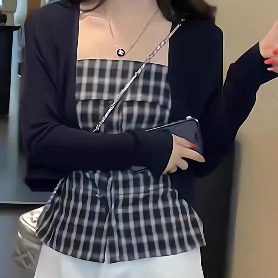 주문 재고 있음 유럽 상품 무거운 여름 새로운 한 부서 체크무늬 슬립 고급 센스 착용 가져 가라. 아름다운 맨위 비 투피스 세트 이미지 2