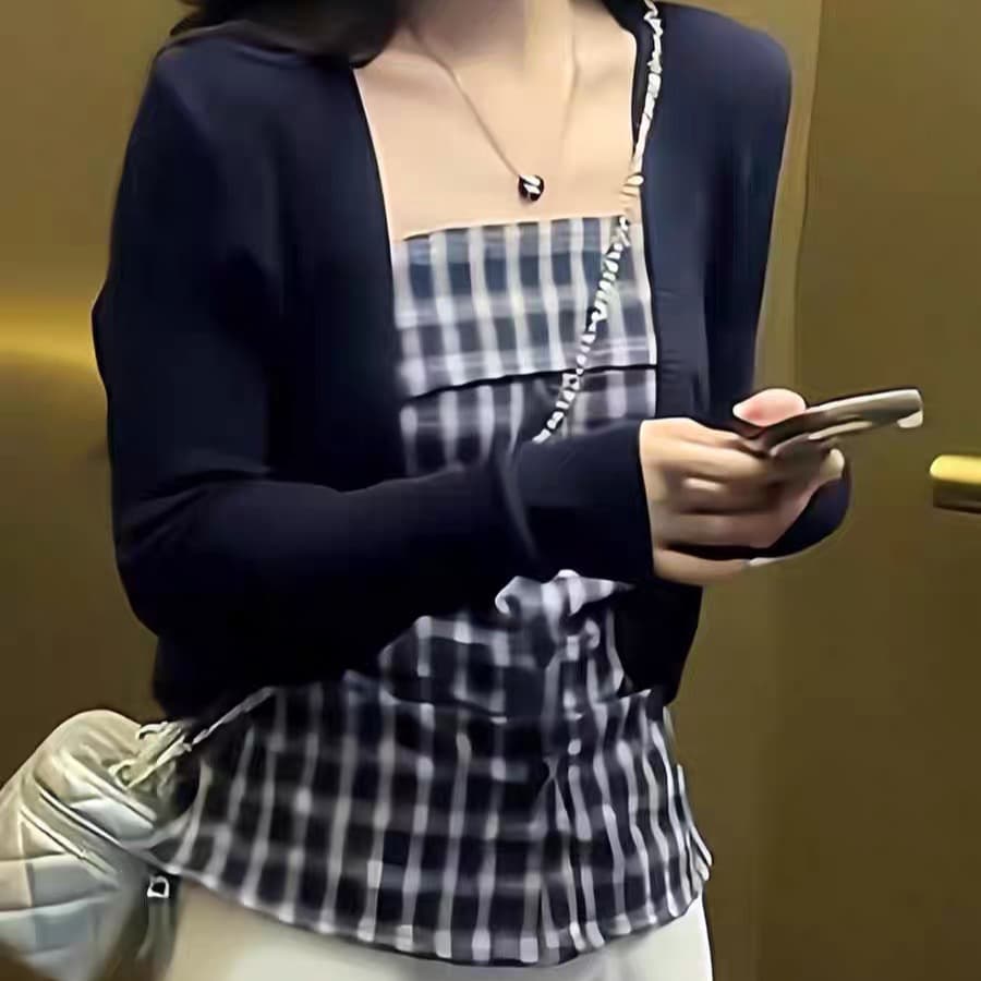주문 재고 있음 유럽 상품 무거운 여름 새로운 한 부서 체크무늬 슬립 고급 센스 착용 가져 가라. 아름다운 맨위 비 투피스 세트 상세 이미지 7