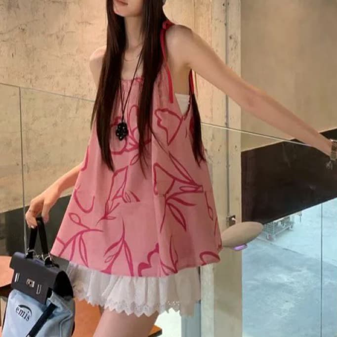 주문 재고 있음 한 부서 핑크색 캐미솔 여름 외출용 새로운 디자인 센스 루즈핏 민소매 맨위 이미지 3