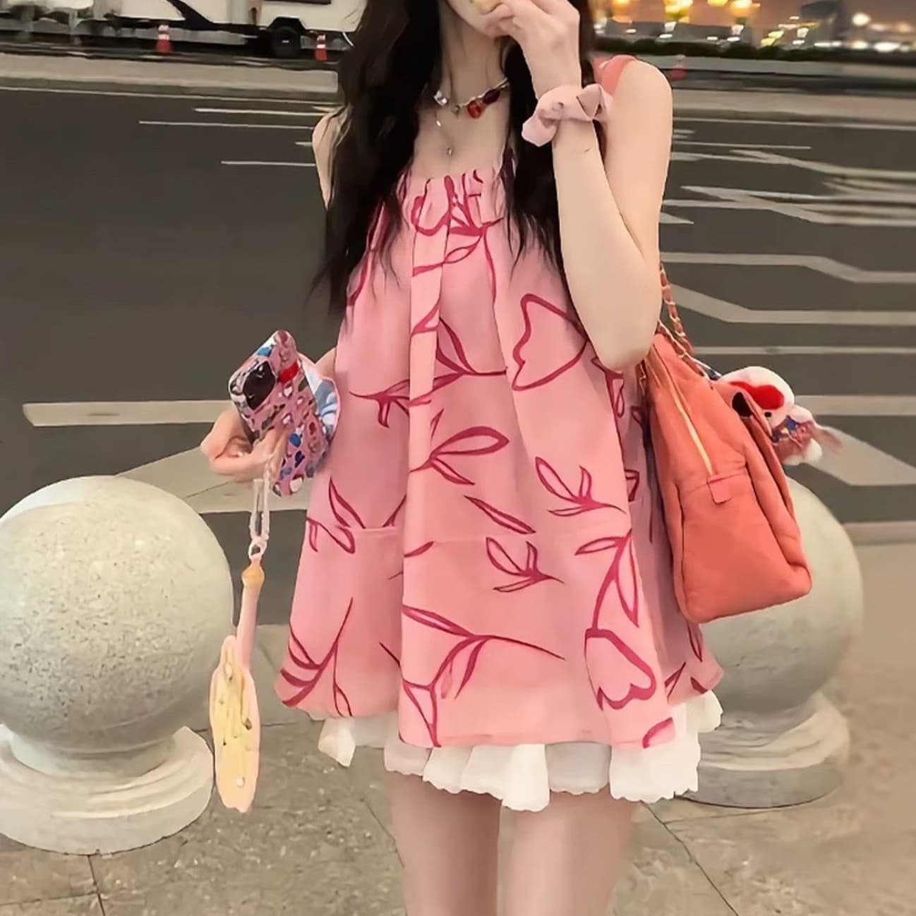 주문 재고 있음 한 부서 핑크색 캐미솔 여름 외출용 새로운 디자인 센스 루즈핏 민소매 맨위 이미지 2