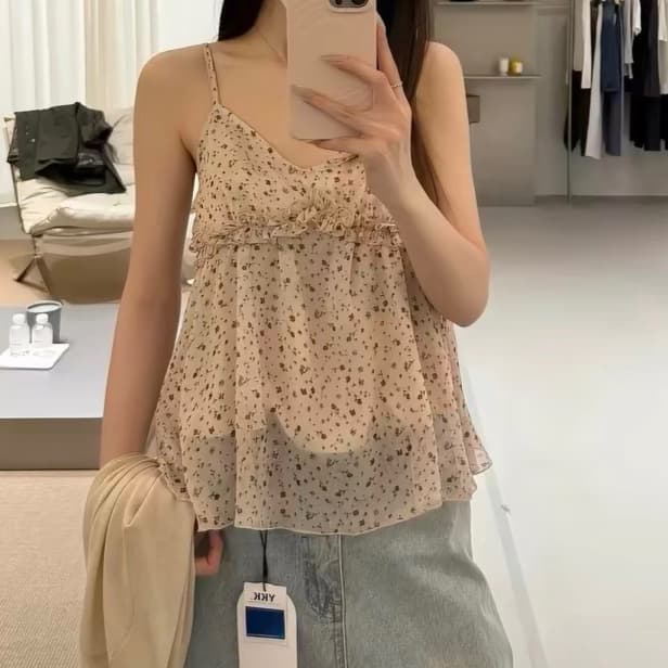 주문 재고 있음 검정색 꽃무늬 캐미솔 여름 새로운 몸매 가꾸기 슬림해 보이는 인사이드 가져 가라. 만나는 한 부서 민소매 맨위