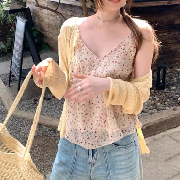 주문 재고 있음 검정색 꽃무늬 캐미솔 여름 새로운 몸매 가꾸기 슬림해 보이는 인사이드 가져 가라. 만나는 한 부서 민소매 맨위 상세 이미지 7