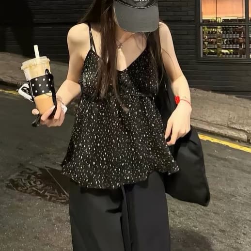 주문 재고 있음 검정색 꽃무늬 캐미솔 여름 새로운 몸매 가꾸기 슬림해 보이는 인사이드 가져 가라. 만나는 한 부서 민소매 맨위 상세 이미지 9