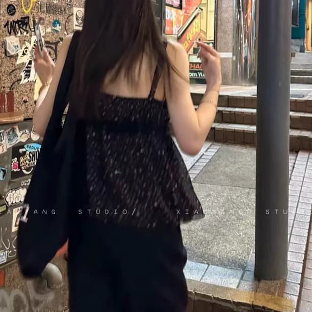 주문 재고 있음 검정색 꽃무늬 캐미솔 여름 새로운 몸매 가꾸기 슬림해 보이는 인사이드 가져 가라. 만나는 한 부서 민소매 맨위 상세 이미지 11