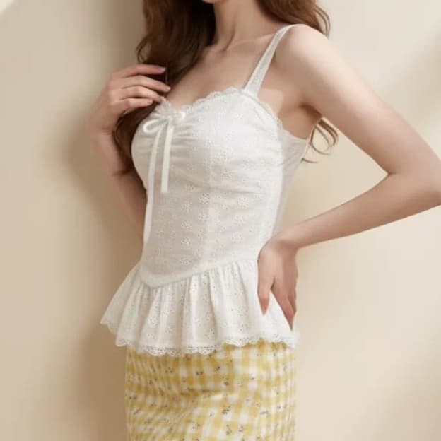 주문 재고 있음 착용 가져 가라. 화이트 레이스 레이스 캐미솔 한 부서 달콤한 핫걸 몸매 가꾸기 민소매 맨위 상세 이미지 5