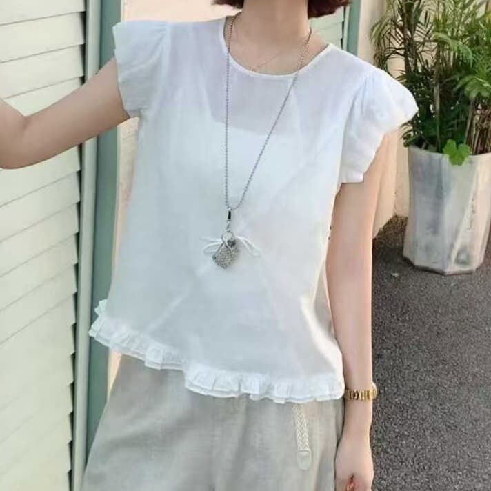 재고 있음 연꽃 잎 레이스 Feifei 소매 셔츠 아모이 프랑스식 연령 감소 패션 외국 가스 작은 셔츠 달콤함 인형 셔츠 맨위 상세 이미지 4