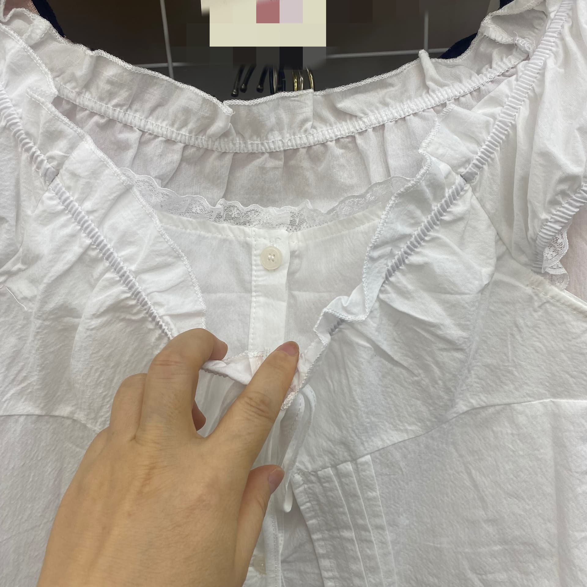 재고 있음 열세 개 한 부서 레이스 레이스 거품 소매 여성 셔츠 여름 새로운 프릴 쇼트 스타일 작은 셔츠 맨위 상세 이미지 4