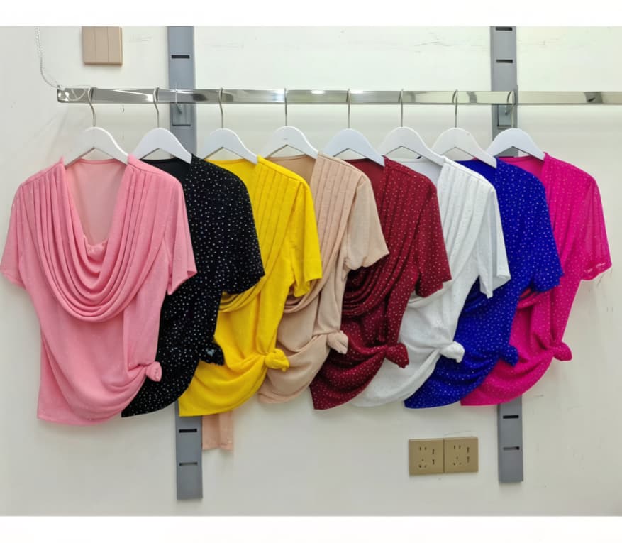 재고 있음 패션 라운드 넥 페이크 레이어드 망사 기본 셔츠 흔들다 칼라 반팔 몸매 가꾸기 외국 가스 전후 뜨거운 구슬 맨위 여름 상세 이미지 10