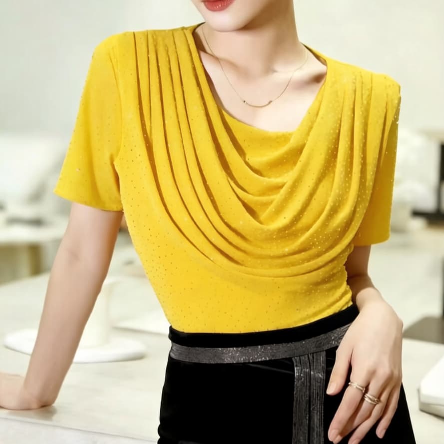 재고 있음 패션 라운드 넥 페이크 레이어드 망사 기본 셔츠 흔들다 칼라 반팔 몸매 가꾸기 외국 가스 전후 뜨거운 구슬 맨위 여름 상세 이미지 17