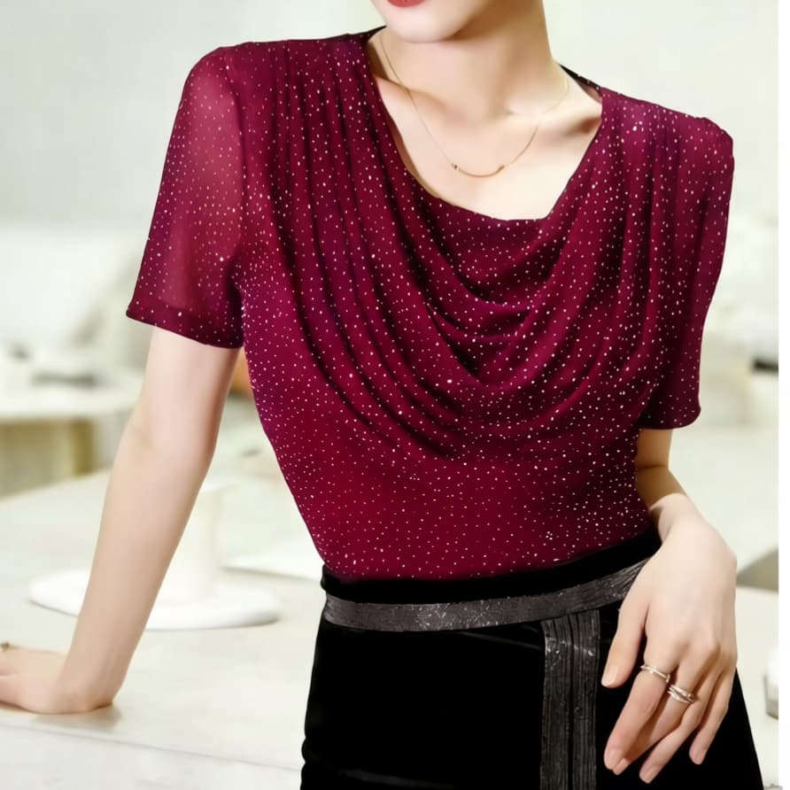 재고 있음 패션 라운드 넥 페이크 레이어드 망사 기본 셔츠 흔들다 칼라 반팔 몸매 가꾸기 외국 가스 전후 뜨거운 구슬 맨위 여름 상세 이미지 21
