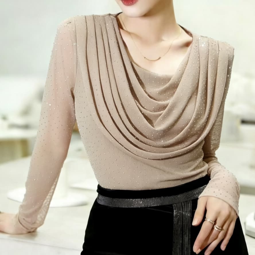 재고 있음 패션 라운드 넥 페이크 레이어드 망사 기본 셔츠 흔들다 칼라 반팔 몸매 가꾸기 외국 가스 전후 뜨거운 구슬 맨위 여름 상세 이미지 5
