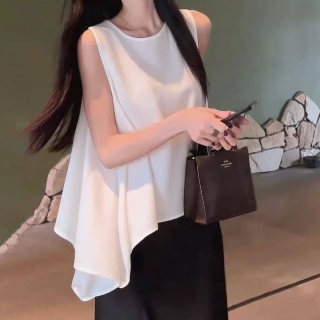 재고 있음 프랑스식 우아함 루즈핏 인형 셔츠 여름 디자인 센스 불규칙 제비꼬리 조끼 화이트 맨위 아름다운 작은 셔츠 상세 이미지 1