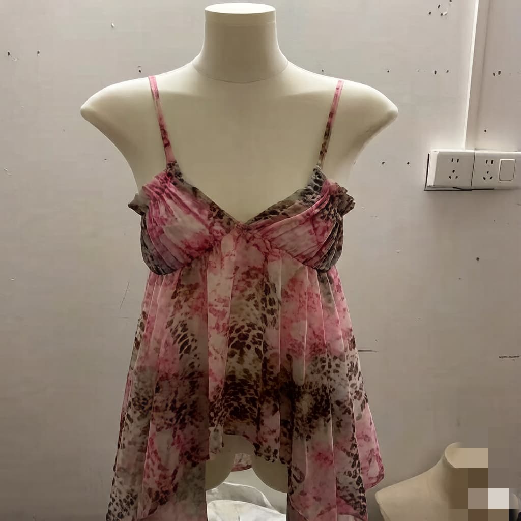 재고 있음 심장 기계 핫걸 깊은 V 넥 프린트 캐미솔 고급 Chic 몸매 가꾸기 슬림해 보이는 레오파드 무늬 불규칙 맨위 상세 이미지 3