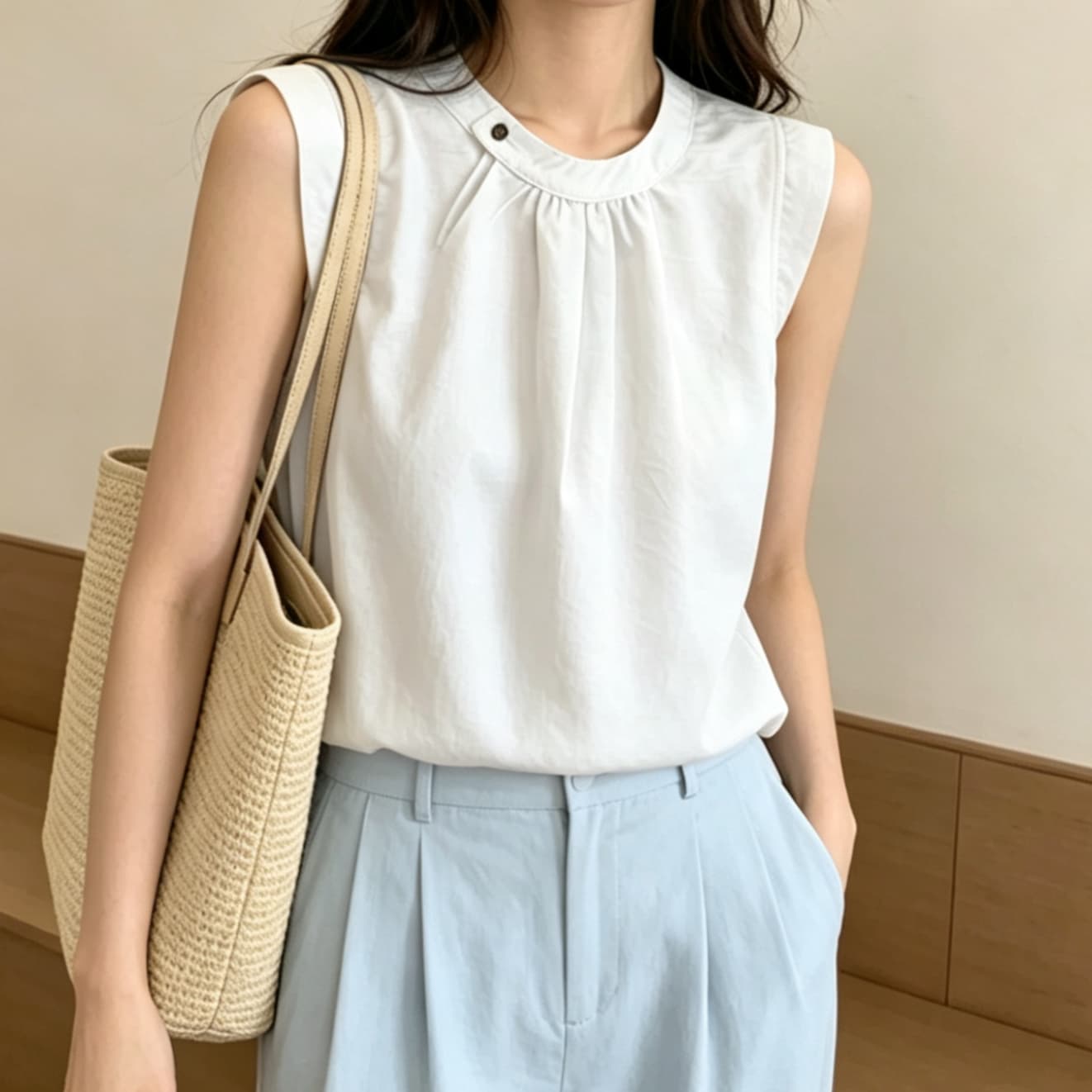 재고 있음 Feifei 소매 셔츠 여름 새로운 레트로 익스트림 제인 바람 고급 센스 루즈핏 한국 스타일 풀오버 민소매 조끼 맨위