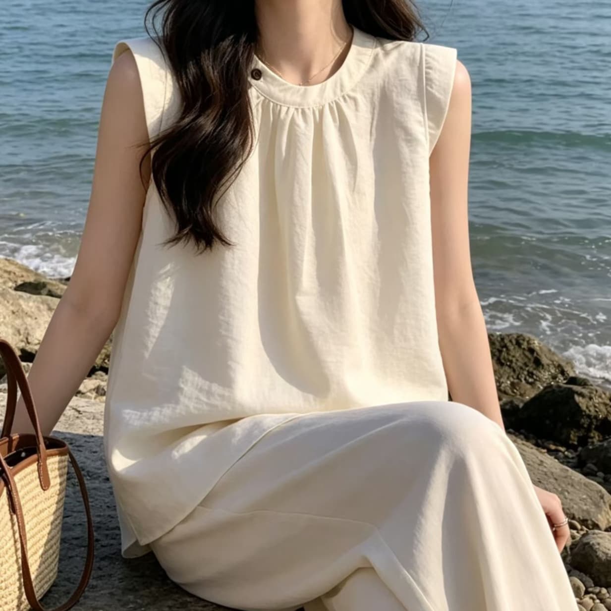 재고 있음 Feifei 소매 셔츠 여름 새로운 레트로 익스트림 제인 바람 고급 센스 루즈핏 한국 스타일 풀오버 민소매 조끼 맨위 이미지 3