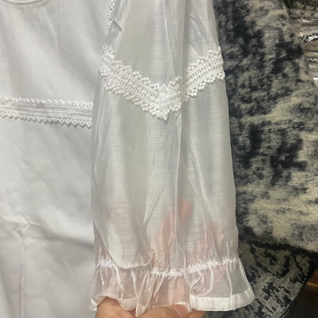 재고 있음 프랑스식 패치워크 레이스 레이스 버블 반팔 여성 셔츠 여름 새로운 슬림해 보이는 티셔츠 기본 셔츠 맨위 상세 이미지 3