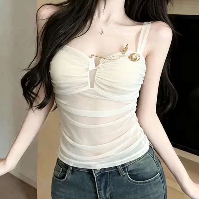 재고 있음 섹시함 핫걸 보트넥 패치워크 오프숄더 포장 가슴 새로운 몸매 가꾸기 순수한 욕망 바람 홀로우 아웃 캐미솔 상세 이미지 3