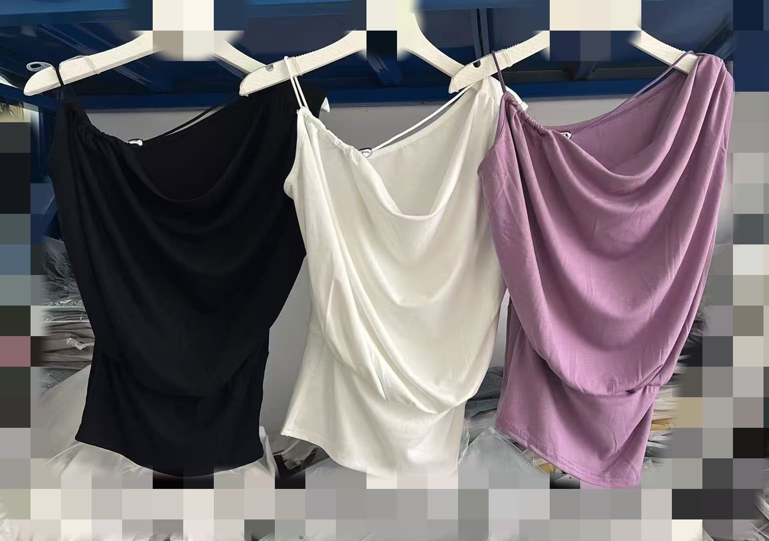 재고 있음 프랑스식 품격 흔들다 칼라 금속 장식 캐미솔 여름 새로운 슬림해 보이는 고유 한 Chic 맨위 트렌디 상세 이미지 1
