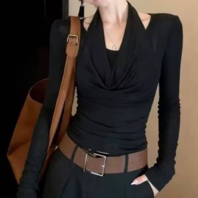 재고 있음 올해 인기 폭발 행침 목 말뚝 더미 칼라 패치워크 긴팔 티셔츠 가을 새로운 외국 가스 풀오버 맨위 이미지 4
