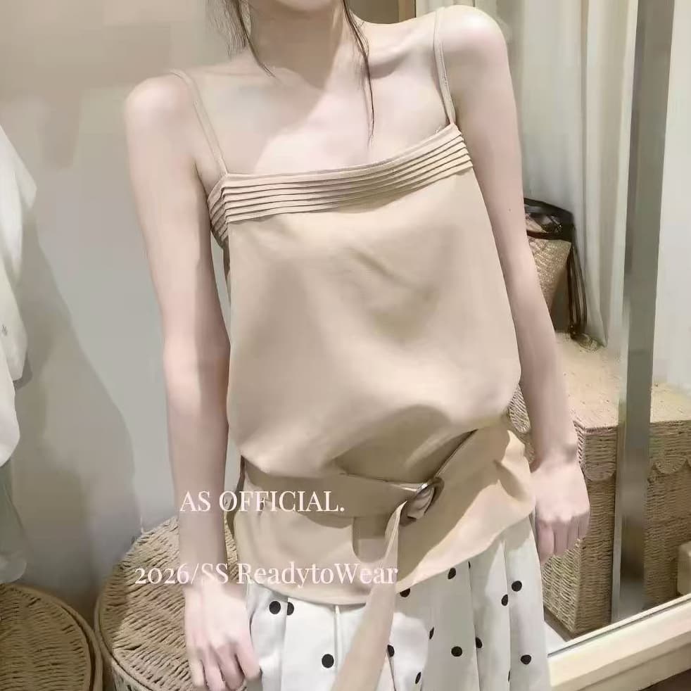재고 있음 열세 개 봄 여름 새로운 산소 센스 달콤한 자매 루즈핏 슬립 디자인 센스 레이스업 조끼 민소매 맨위